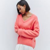 Comfy Oversized Monochrome V Neck Drop Shoulder Long Sleeve Pullover Knit Sweater